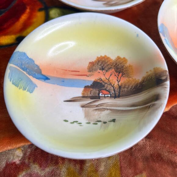 Vintage Set of 4 Art Deco Nippon Hand Painted Dessert Bowls Japan Cottage - Picture 4 of 10